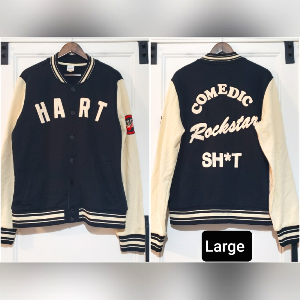 Made RT Kevin Hart Reality Check Tour Varsity Jacket Mens L Black Cream Lined